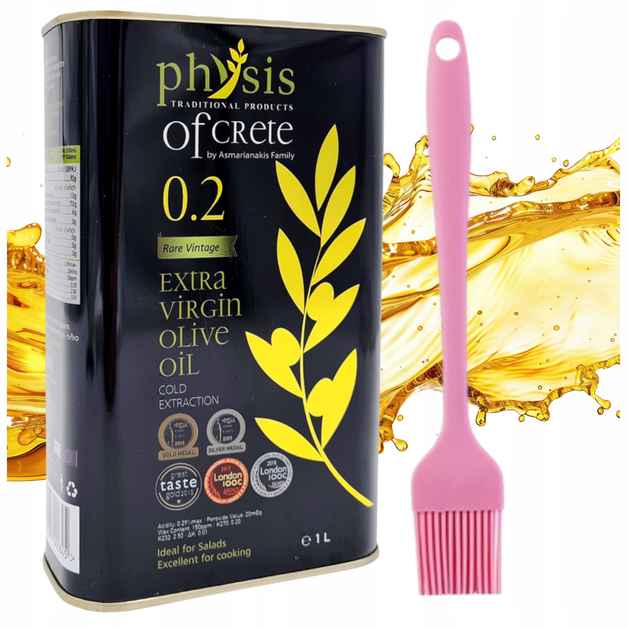 Levně Extra Panenský Olivový Olej 1 L Řecký Physis Of Crete Silikonový Štětec