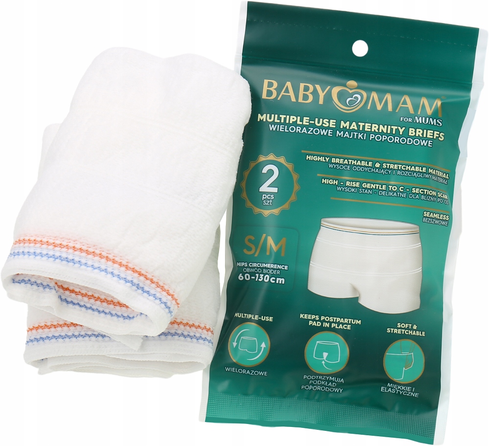 BABYMAM WIELORAZOWE MAJTKI POPORODOWE S/M 2szt SIATECZKOWE Rodzaj wielorazowe