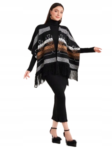 SHEIN PONCZO WIELOKOLOROWE DAMSKIE WZÓR 36 ŁGG