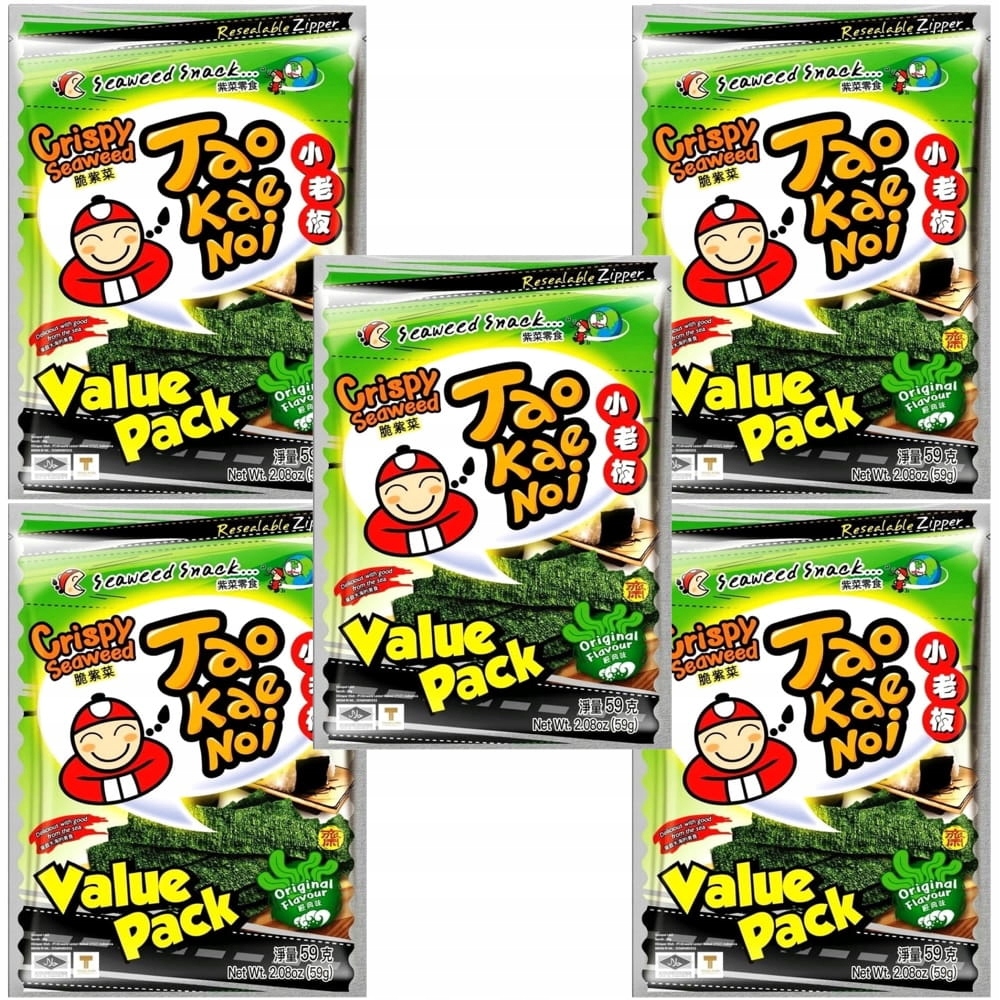 5x Chrupiące Snacki z Wodorostów Algi Nori Original Big 59g Taokaenoi Brand