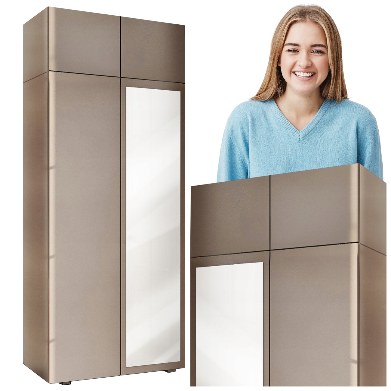 Skříň 90 CM S Nástavbou Šatna Předsíň Béžová Moderní