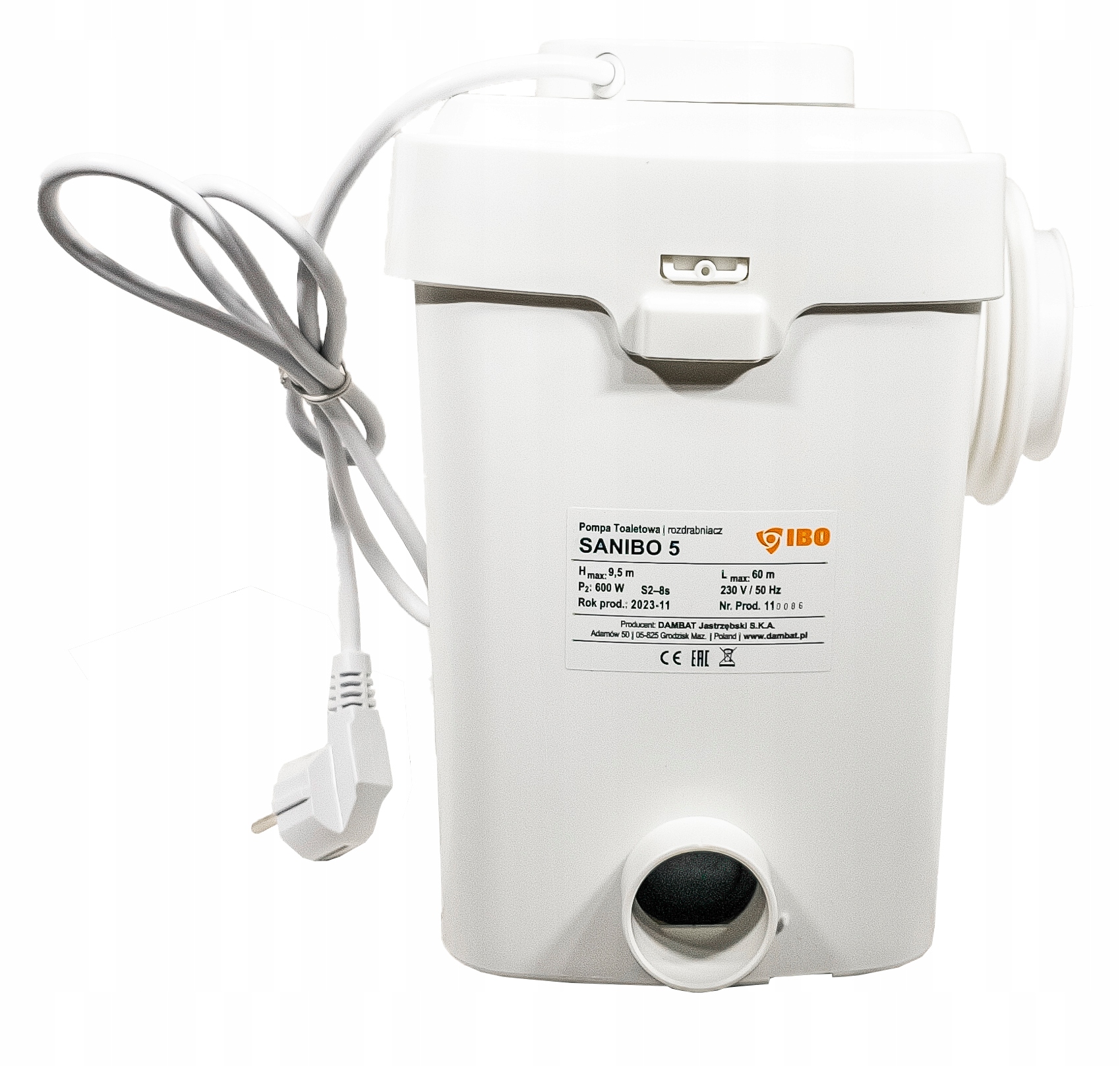 POMPA DO WC ROZDRABNIACZ PRZEPOMPOWNIA ŚCIEKÓW IBO MŁYNEK ŁAZIENKOWA Szerokość produktu 25 cm