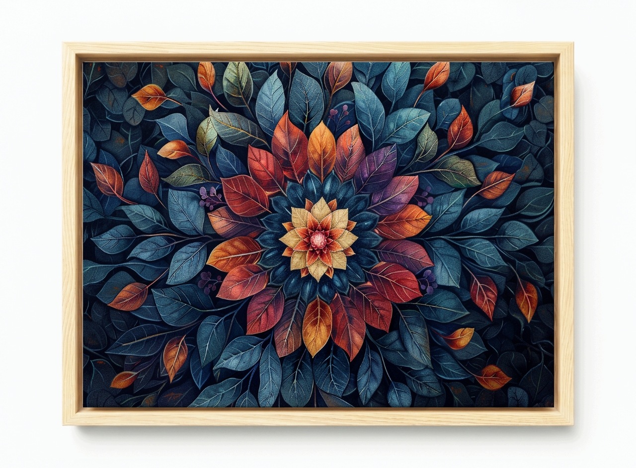 Obraz Rám Americký Box Mandala Listy Podzim Příroda Dekorace 60x40