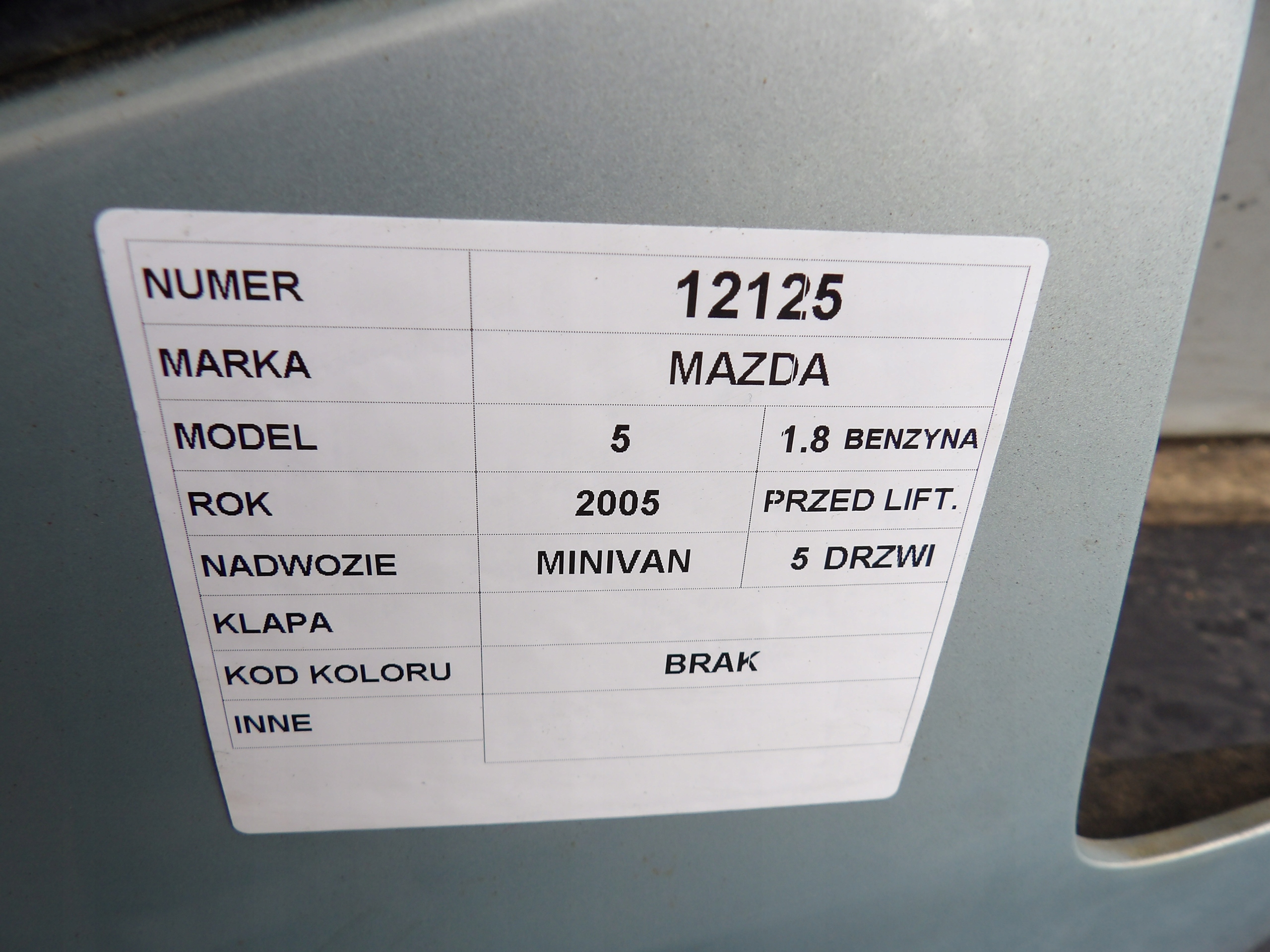 Mazda V 5 boot doors 1,8B