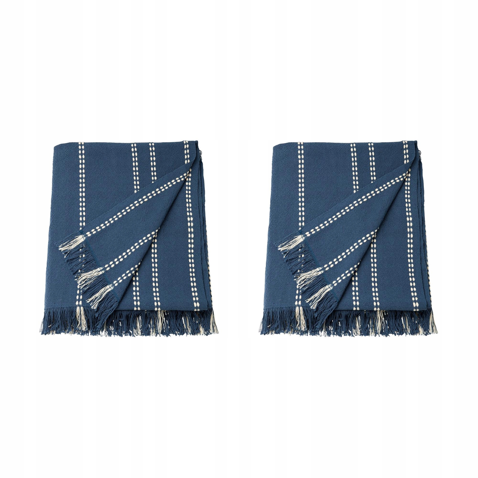 2 ks Krutbrannare Pled modrý krémový/proužky 130 x 170 cm