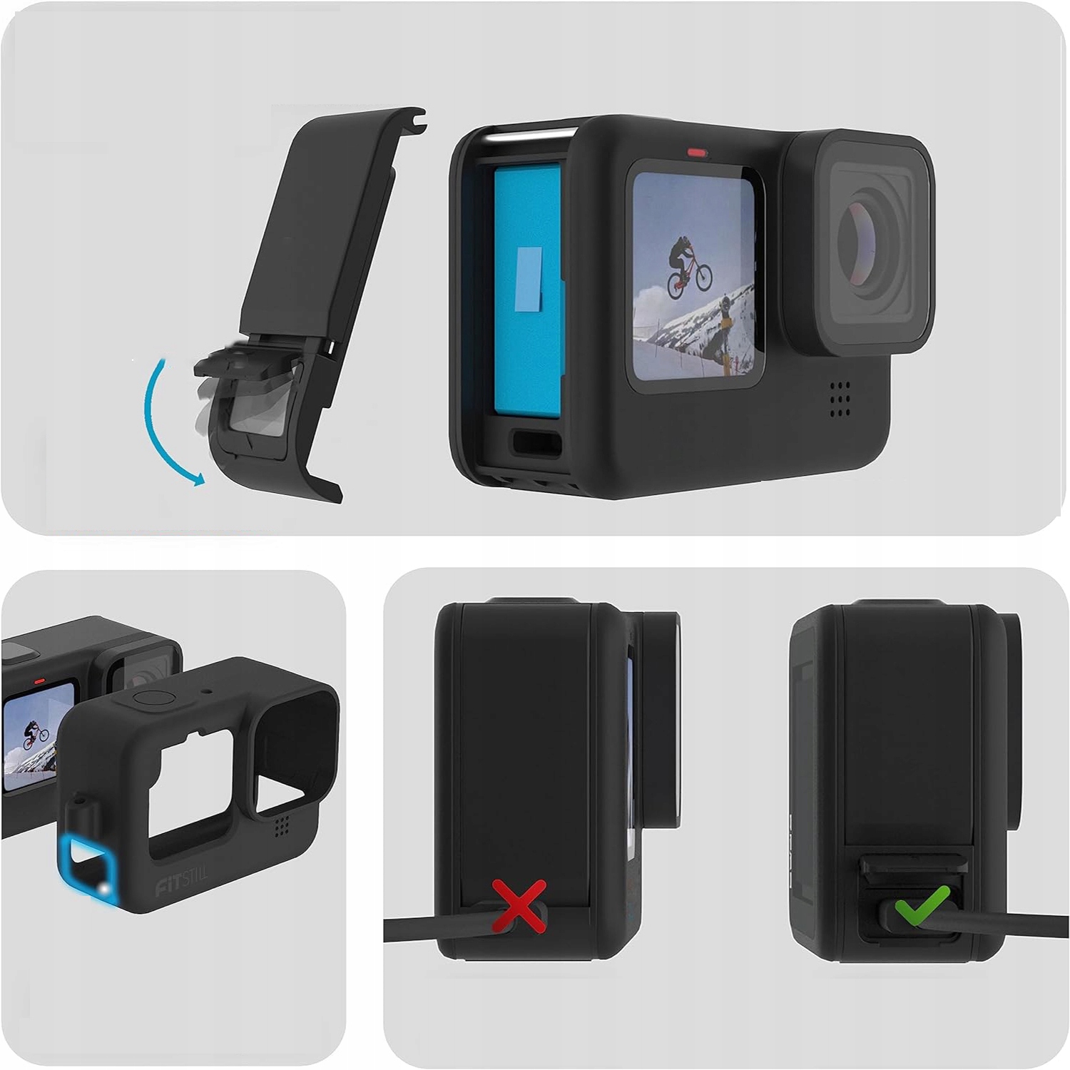 Etui ochronne silikonowe + Folia hartowana do GoPro Hero 12 11 10 9 Kolor czarny