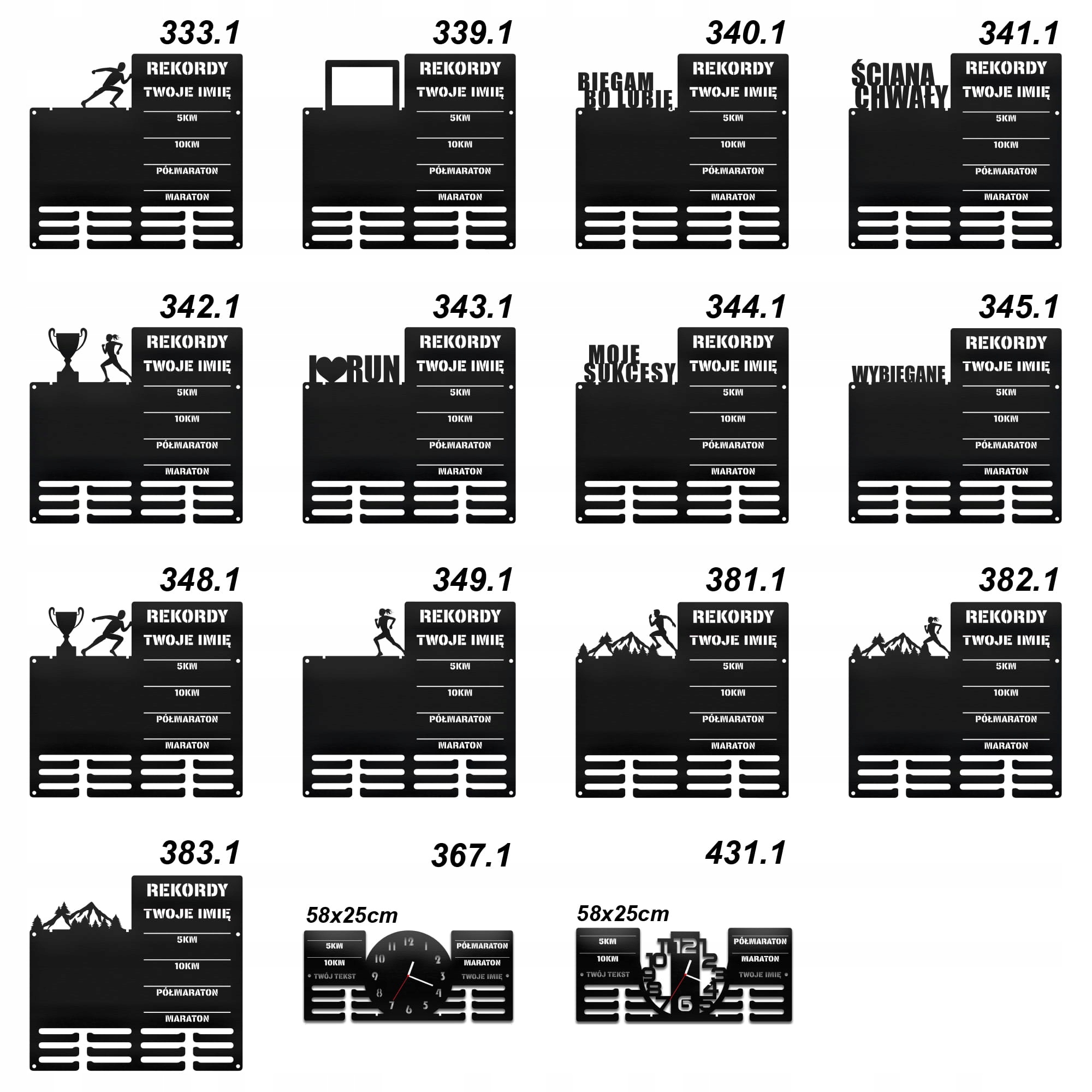 Wieszak na medale i numery startowe 15 wzorów Rekordy Biegowe imię 2.4