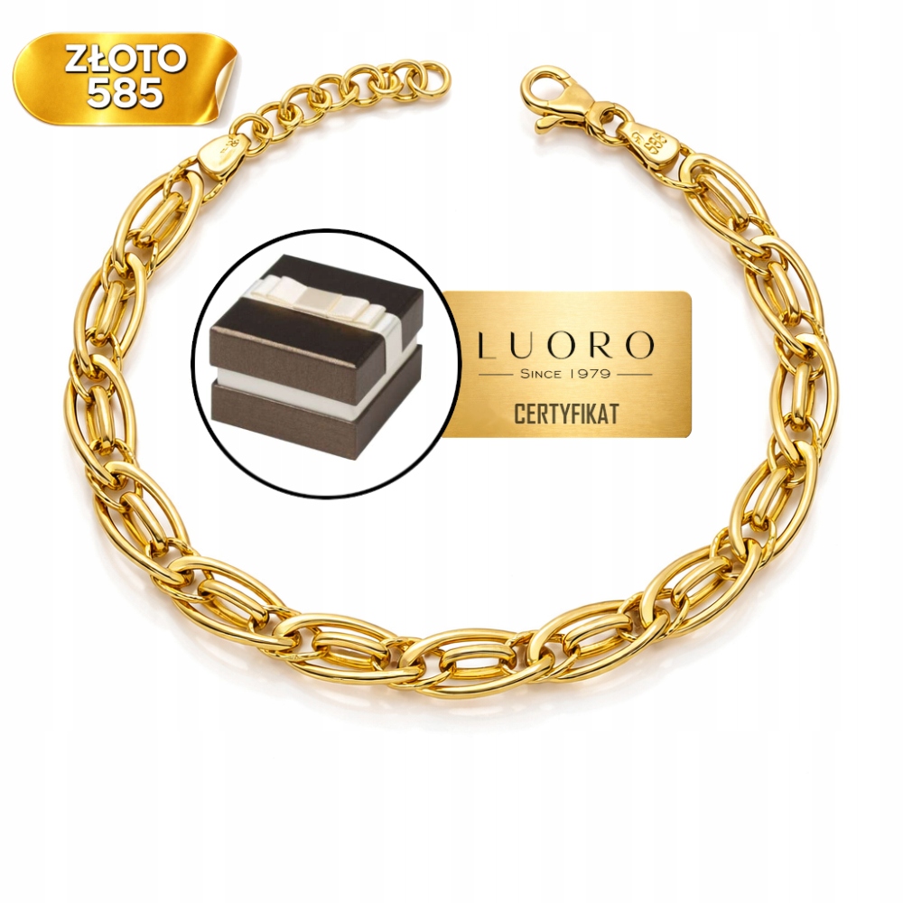 Zlatý Náramek 585 14K S Diamantem 18,5 CM Grande Je Elegantní