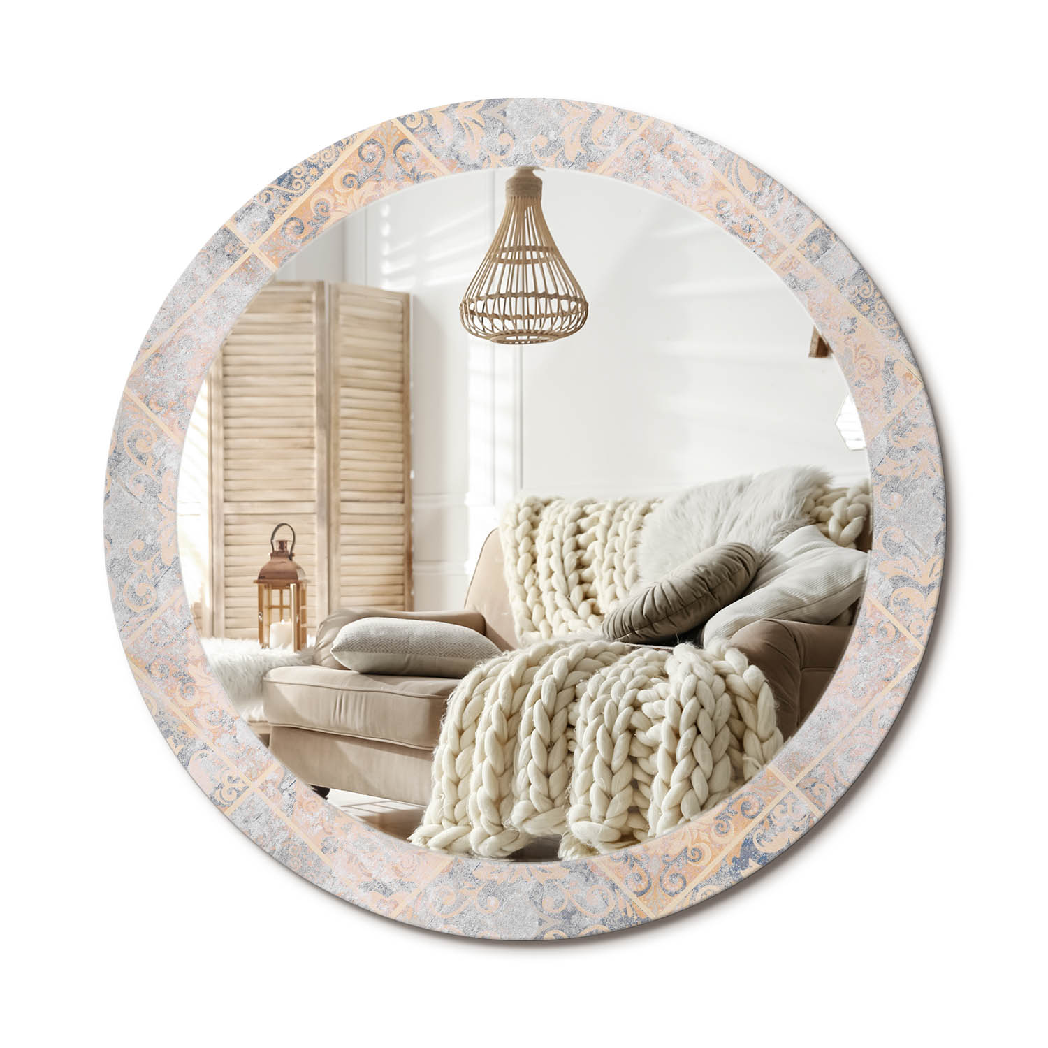 Loftové závesné zrkadlo s ozdobnou sklenenou obrubou Starte dlaždice fi80 cm