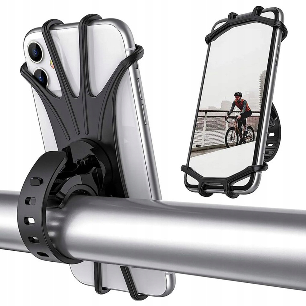 MOCNY GUMOWY UCHWYT ROWEROWY NA TELEFON SMARTFON MOTOR OBROTOWY 360° do 6,5