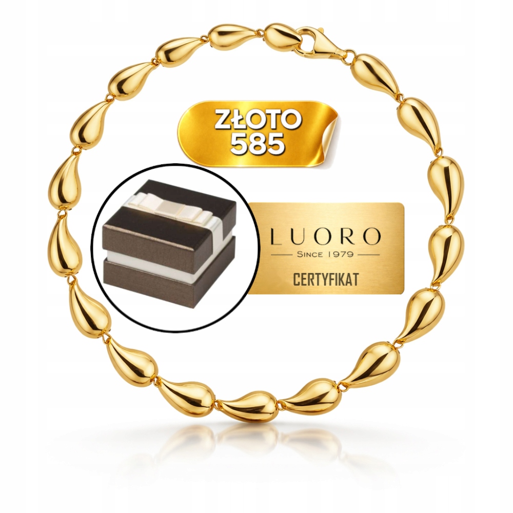 Zlatý náramek 585 14K diamantové kapky 18 cm elegantní luxusní