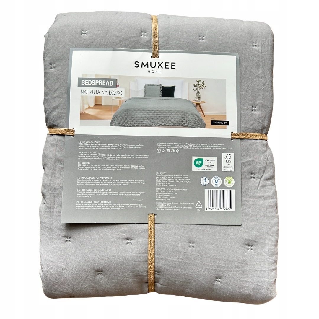 Přehoz na postel Smukee 220x200 světle šedý