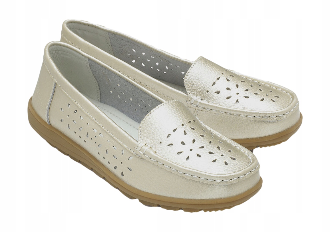 

Buty Skórzane Damskie mokasyny skóra Ecru *38