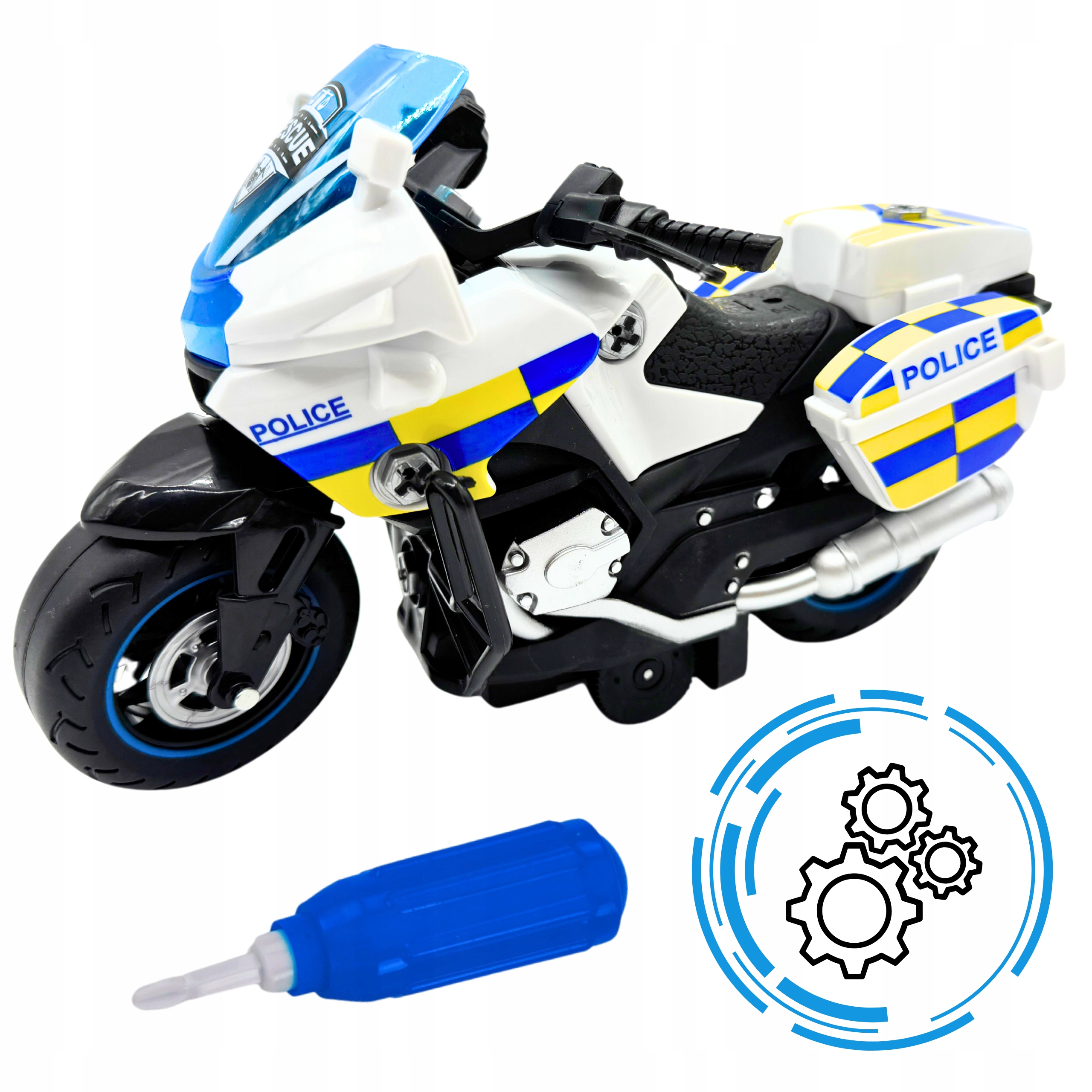 MOTOCYKL POLICYJNY światła, dźwięki NAPĘD motor POLICJA 30 cm Kod producenta MEGADIDI POLICE SET 1231
