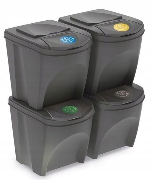 Levně Set Koš 4 košů na třídění kamenný šedý 4x25 l Sloupek