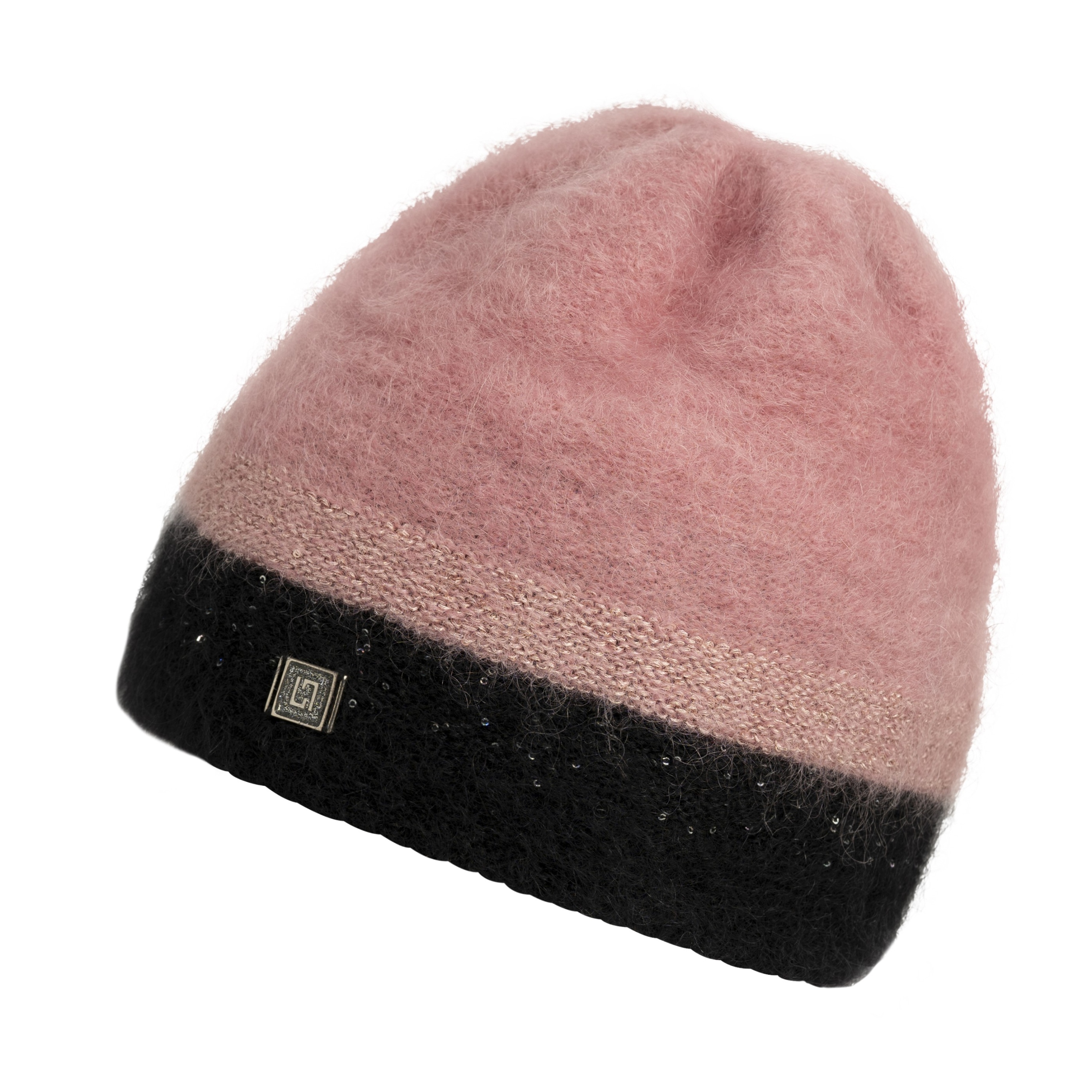 Mohérová dámská čepice s flitry, vlněná Loman Thisted Růžová, merino vlna