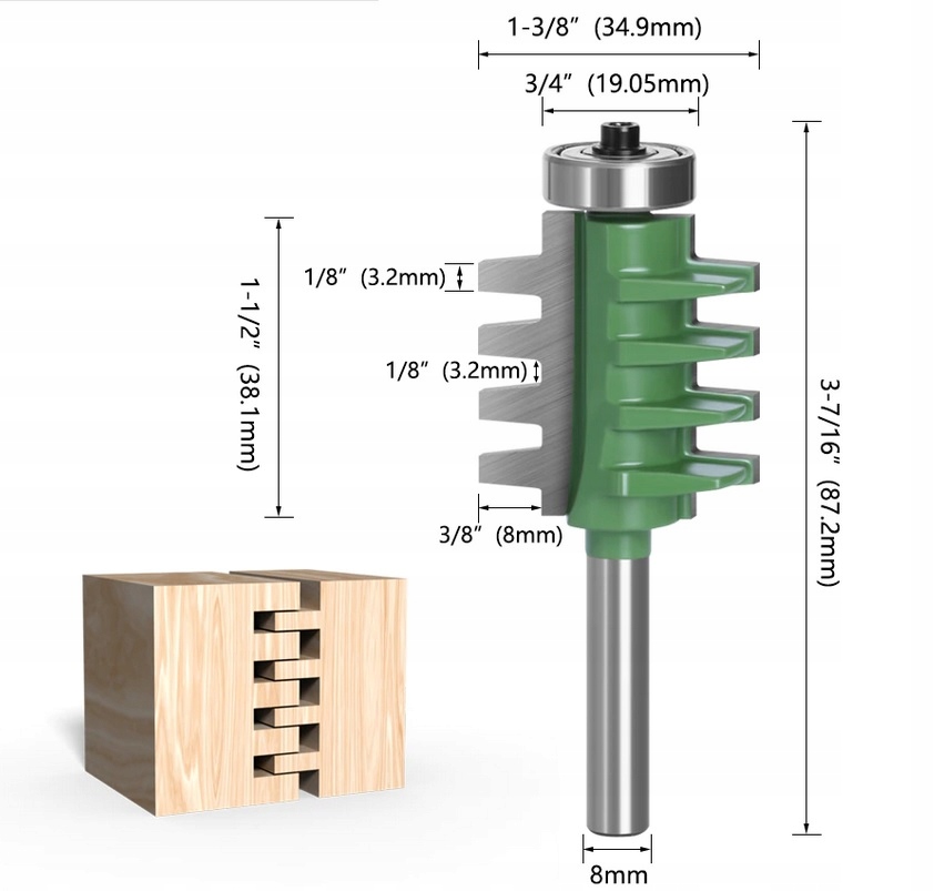 FREZ DO ŁĄCZENIA DREWNA WIELOROWKOWY TRZPIEŃ 8mm