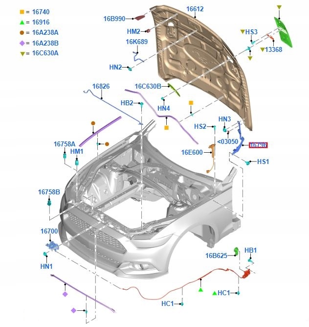 ZAWIAS MASKI LEWY FORD MUSTANG Mk6 2017- Typ samochodu Samochody osobowe