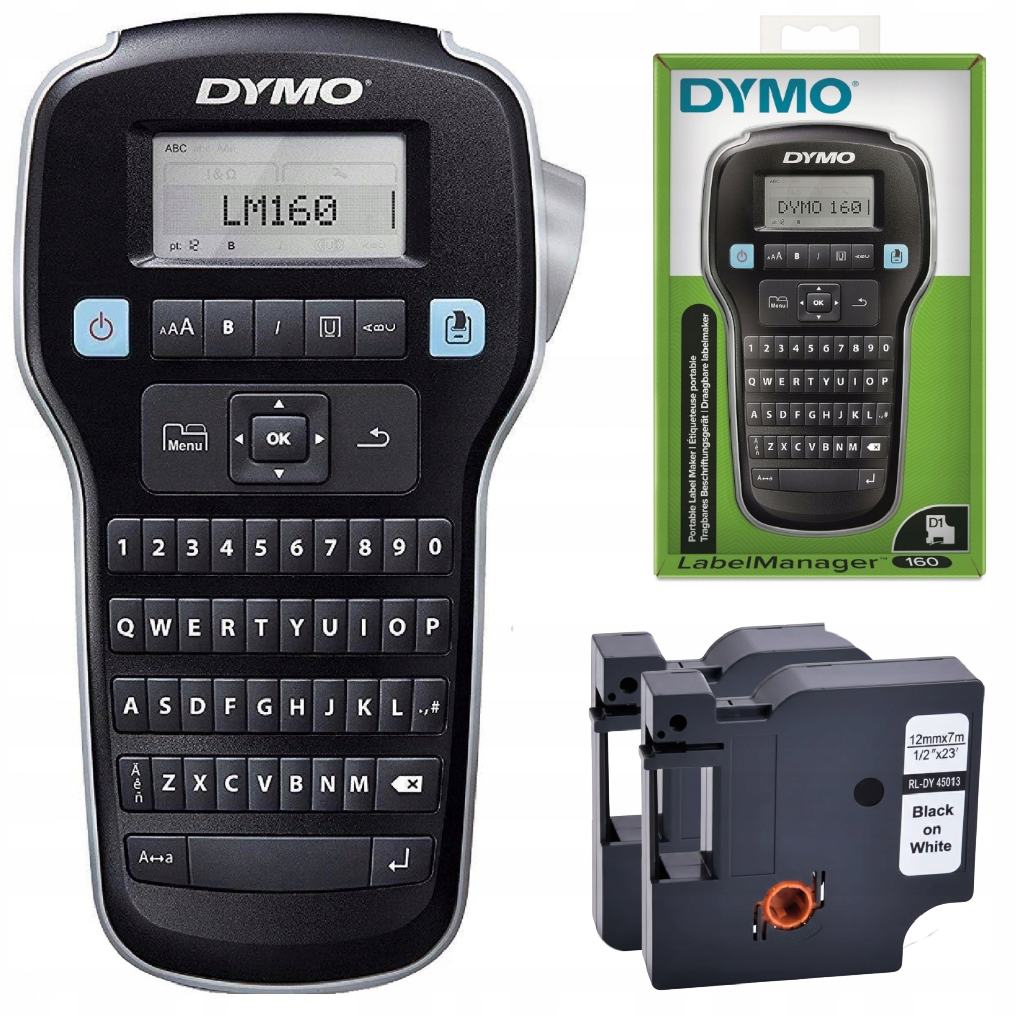 Drukarka etykiet Dymo LabelManager LM160 2x taśma 12mm x 7m czarny/biały