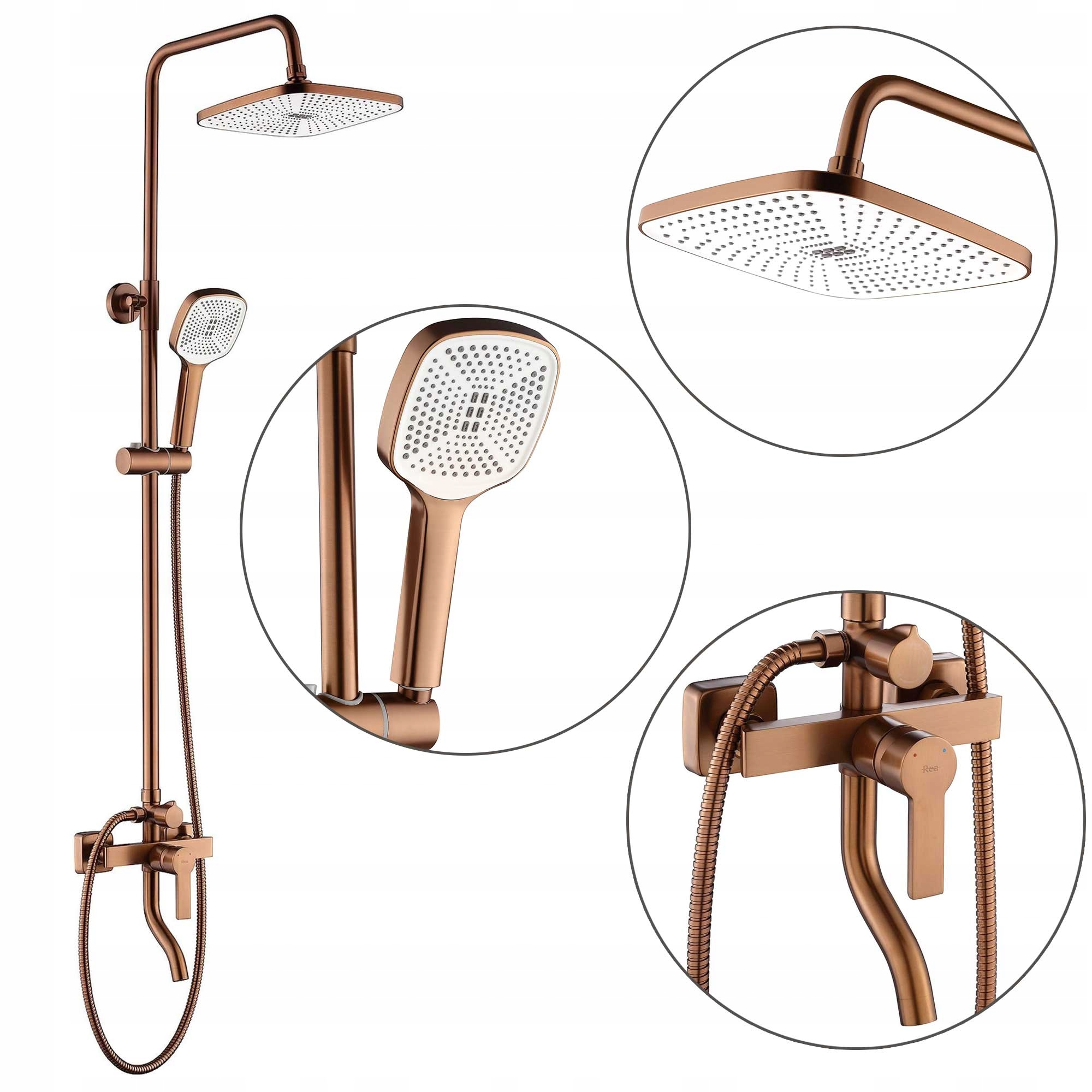 Sprchová súprava s dažďovou sprchou a brúsenou meďou na omietku Argus