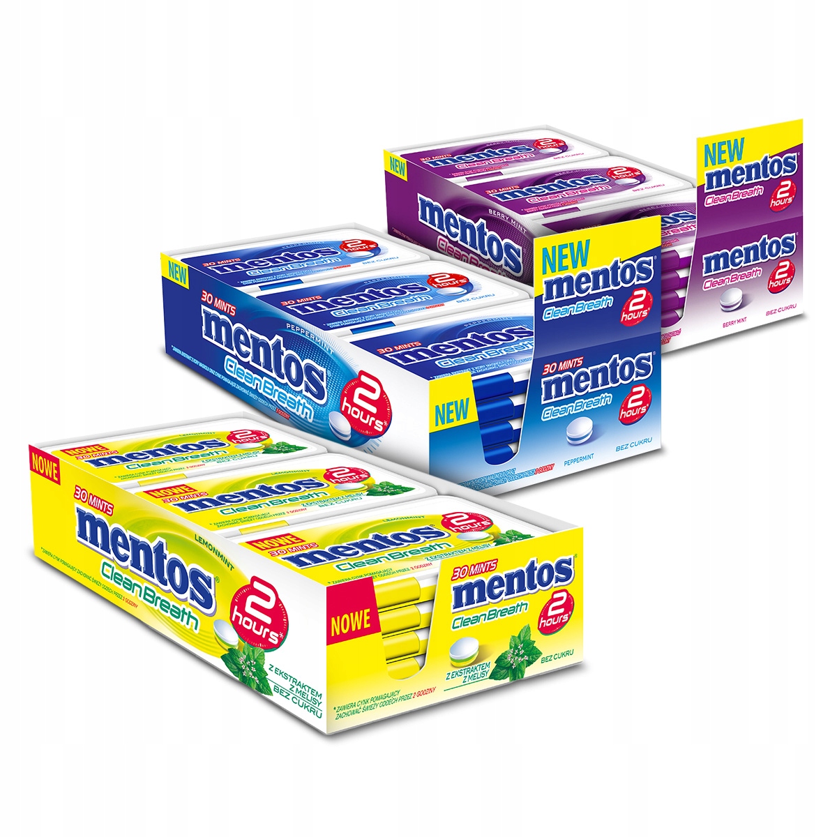 Mentos Clean Breath pastylki Berry Mint, Melissa Lemon, Peppermint 36x21g