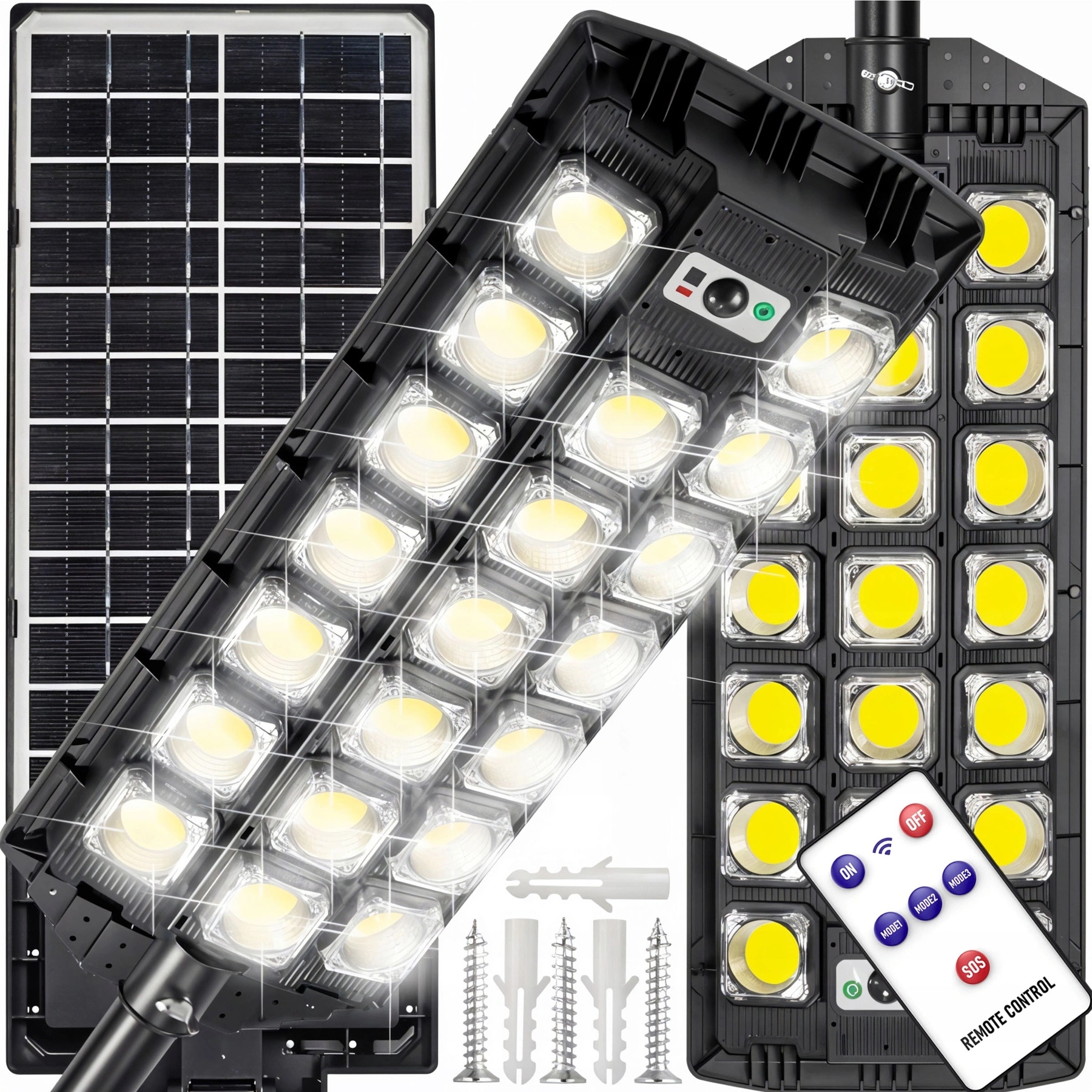 Solární Lampa 1000W Snímač Pohybu Soumraku Zahradní Ovladač Pouliční Graráž