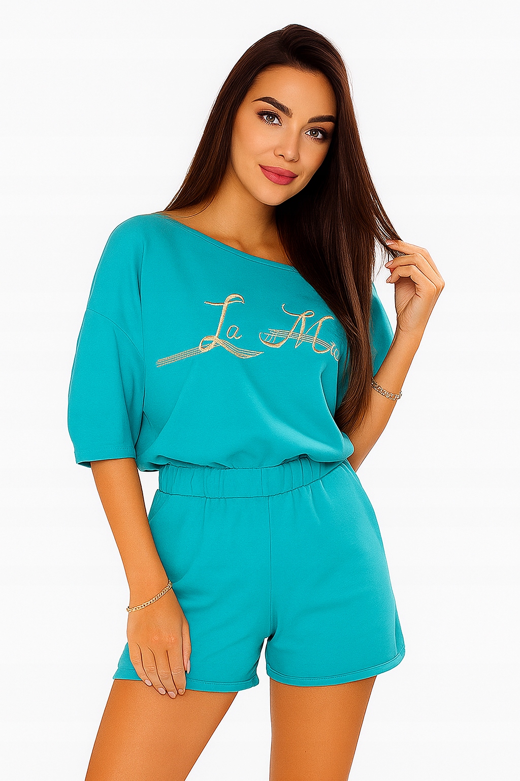 La..mu kombinéza s tyrkysovou výšivkou Santiago lamu S/m 1.