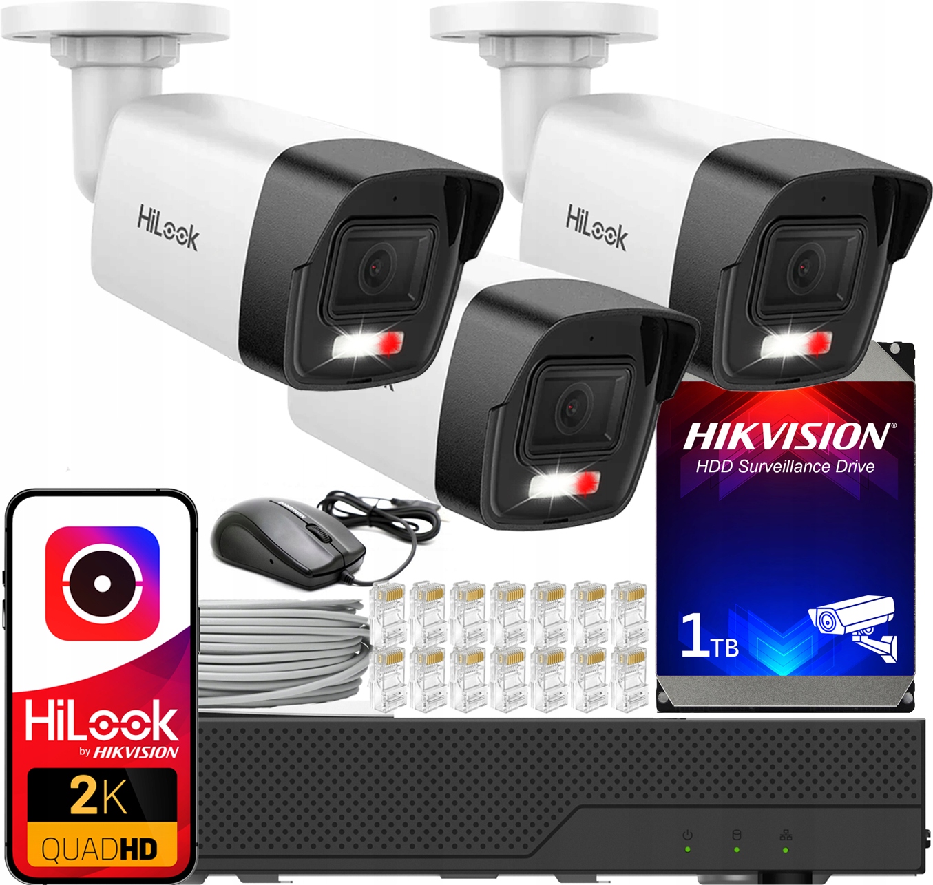 Sada pro Ip monitorování Hilook Hikvision 3x IPC-B140HA-LUC 4MPX PoE Hybrid