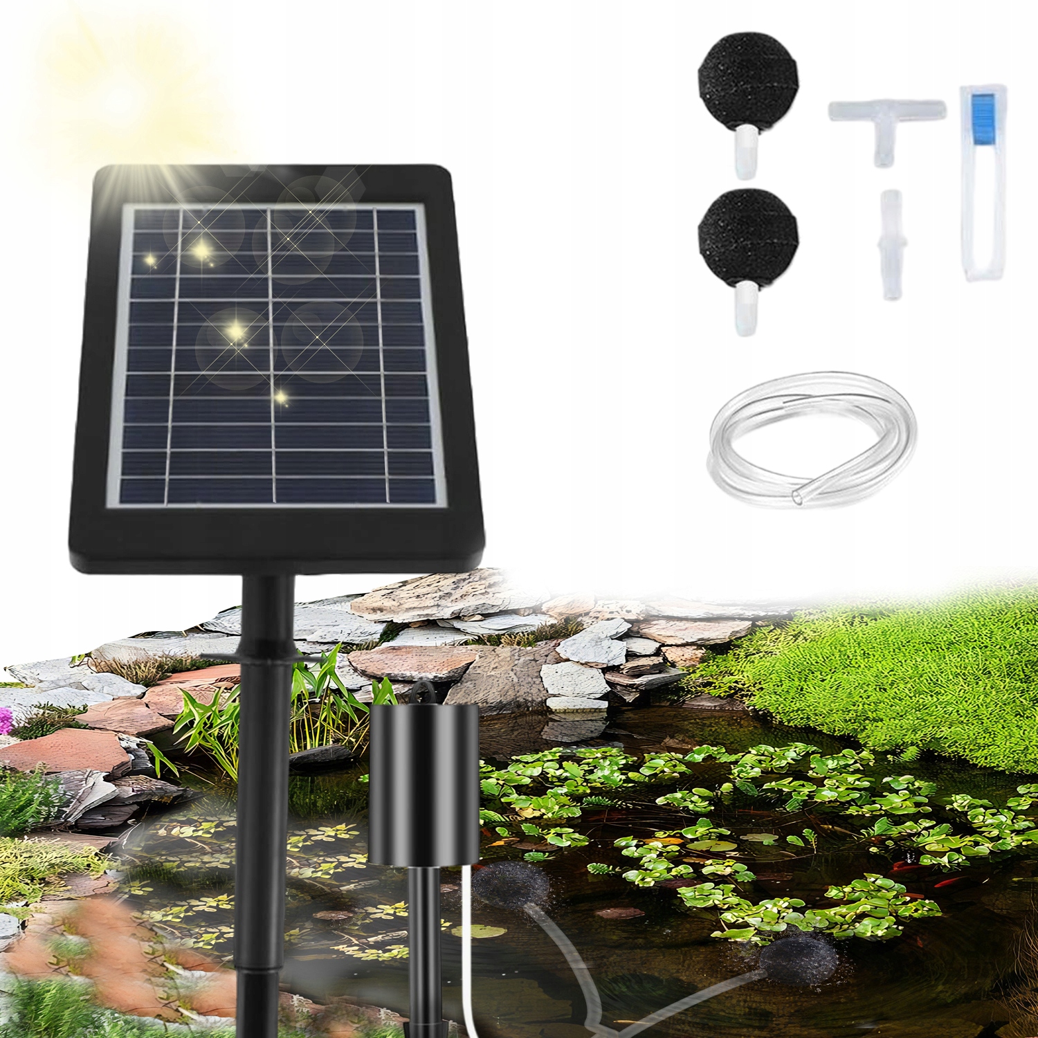 Solarna Pompka Napowietrzająca 4W Do Oczka Wodnego Akwarium 2200MAH
