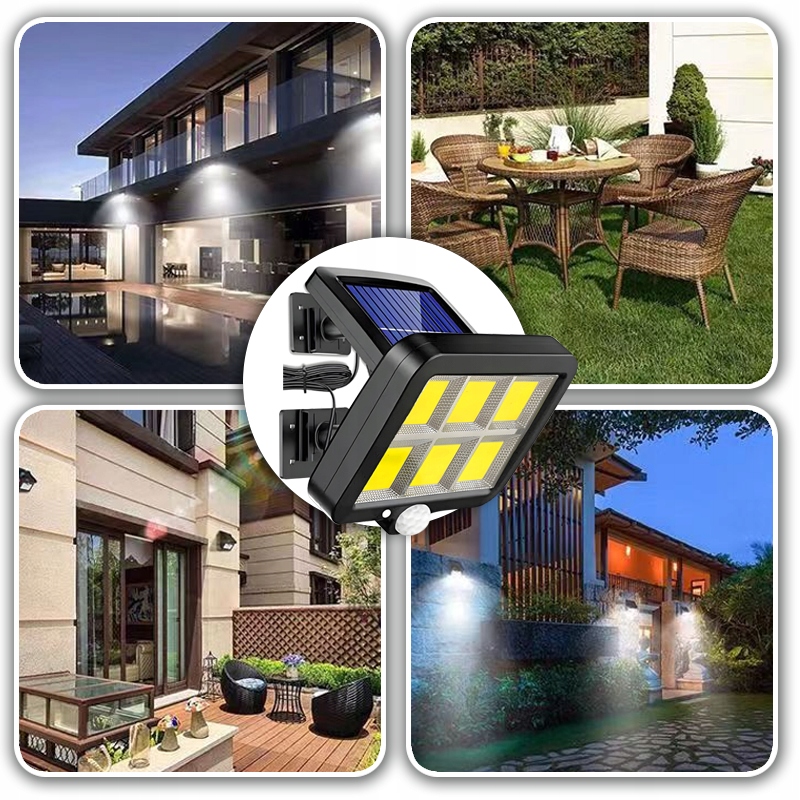 LAMPA SOLARNA LED ZEWNĘTRZNA ULICZNA OGRODOWA CZUJNIK RUCH ZMIERZCH 120 LED Długość 135 mm