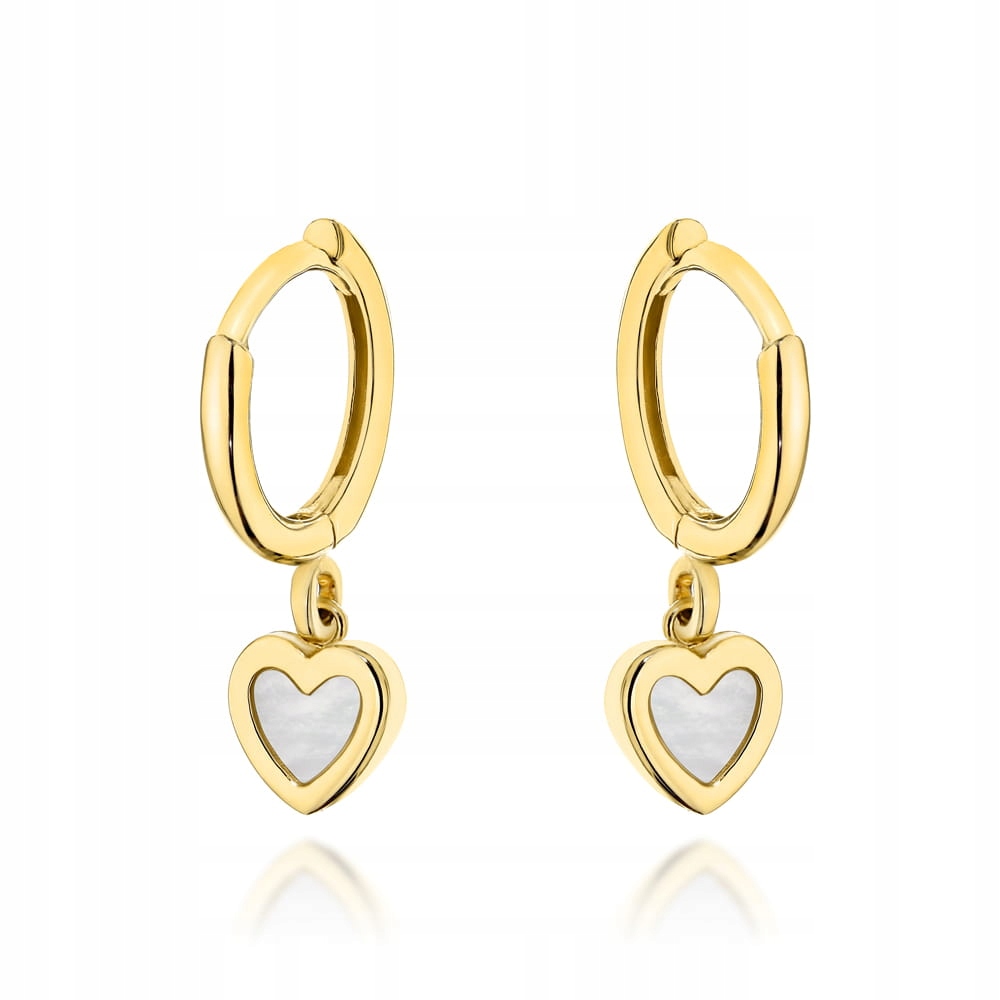 Zlaté Náušnice kruh se zavěšeným srdíčkem s perletí, dárek