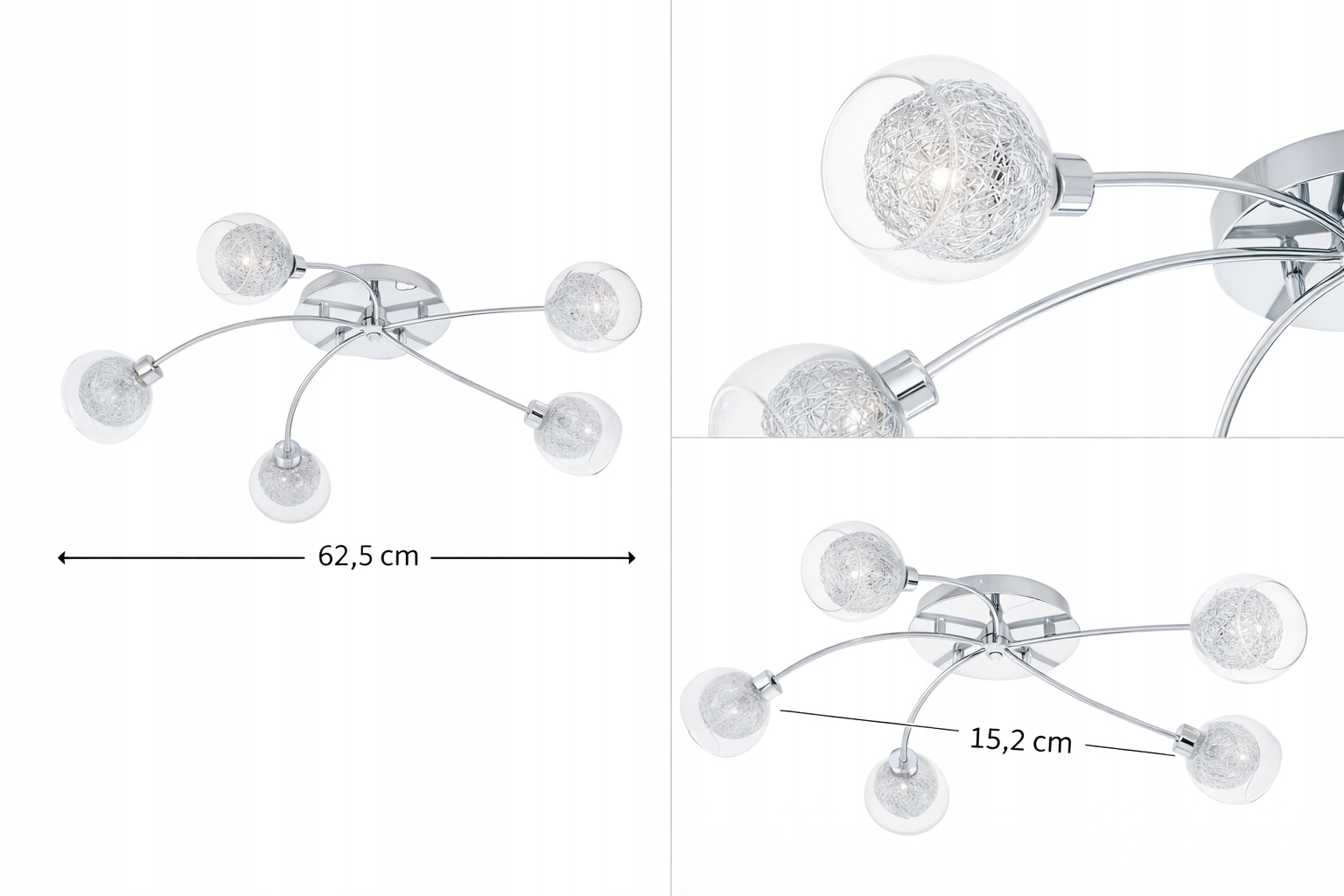 Stropní svítidlo 5-bodová, chrom, skleněné koule 62,5 cm Eglo Oviedo