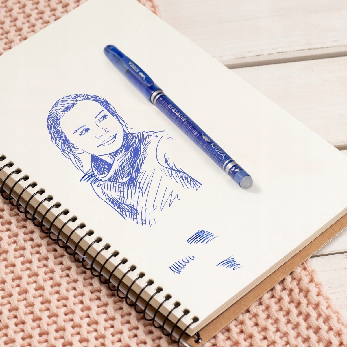 4x DŁUGOPIS ZMAZYWALNY ŚCIERALNY NIEBIESKI KIDEA Z GUMKĄ 0,7mm Kolor Odcienie niebieskiego