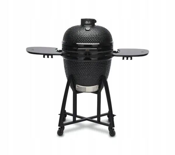 Grill ceramiczny czarny o wymiarach około 127 x 75 x 115 cm