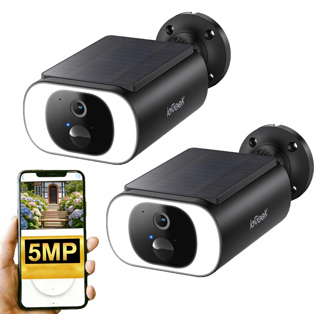 2x5MP venkovní monitorovací kamera se solárním panelem s barevným nočním viděním