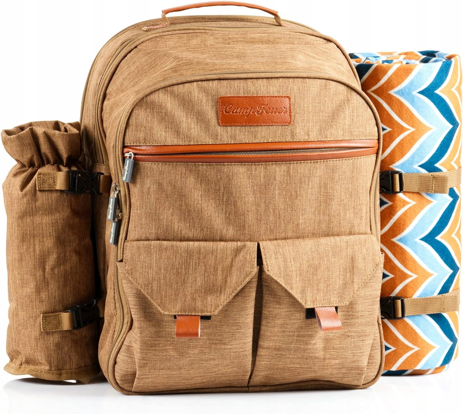 PLECAK PIKNIKOWY 32częściowy ZESTAW DLA 4 OSÓB NACZYNIA SZTUĆCE KOC BRĄZOWY Marka inna marka