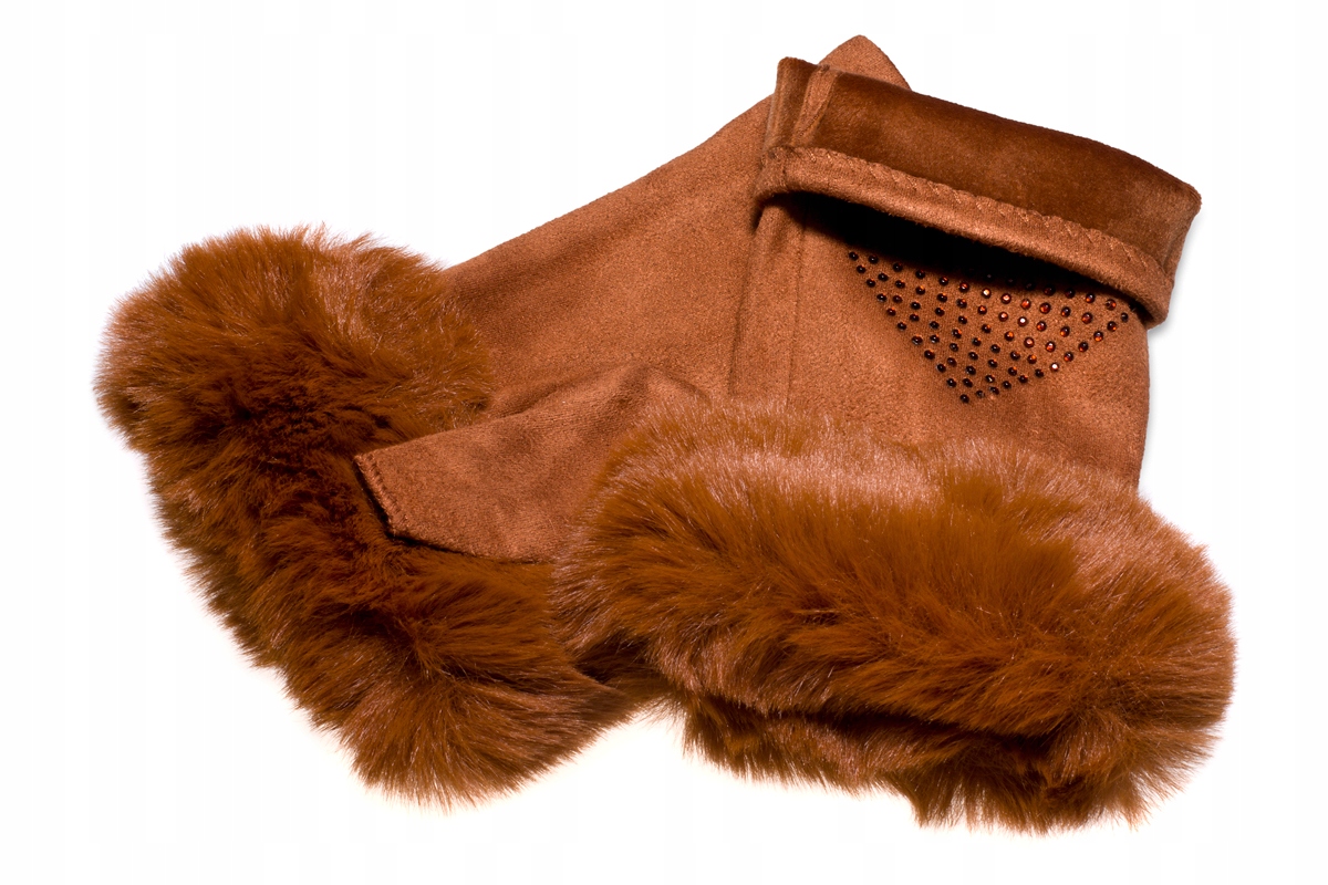 RĘKAWICZKI MITENKI CIEPŁE zamsz FUTRO serce UNI K Marka Prius