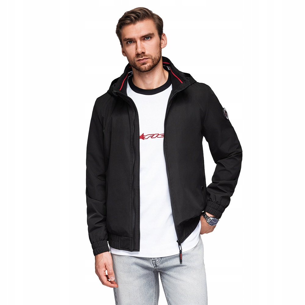 Pánská bunda s kapucí a vysokým límcem černá V1 OM-JANP-0222 XL