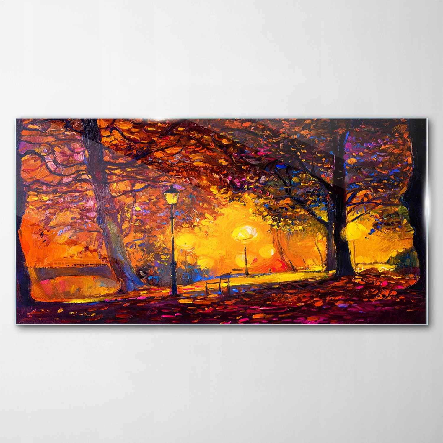 

Obraz Szklany Dekor Park Jesień Las Ławka 120x60