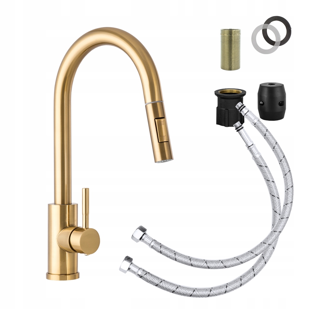 Kuchynská Batéria S Výsuvným Výtokom Zlatá Oceľová Kohútiková Loseto Brushed Gold