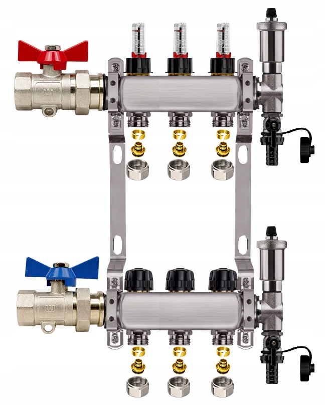 Rozdělovač Pro Podlahovou Krytinu, 3 Nerezové Okruhy Rovný Ventil Pex Spojky