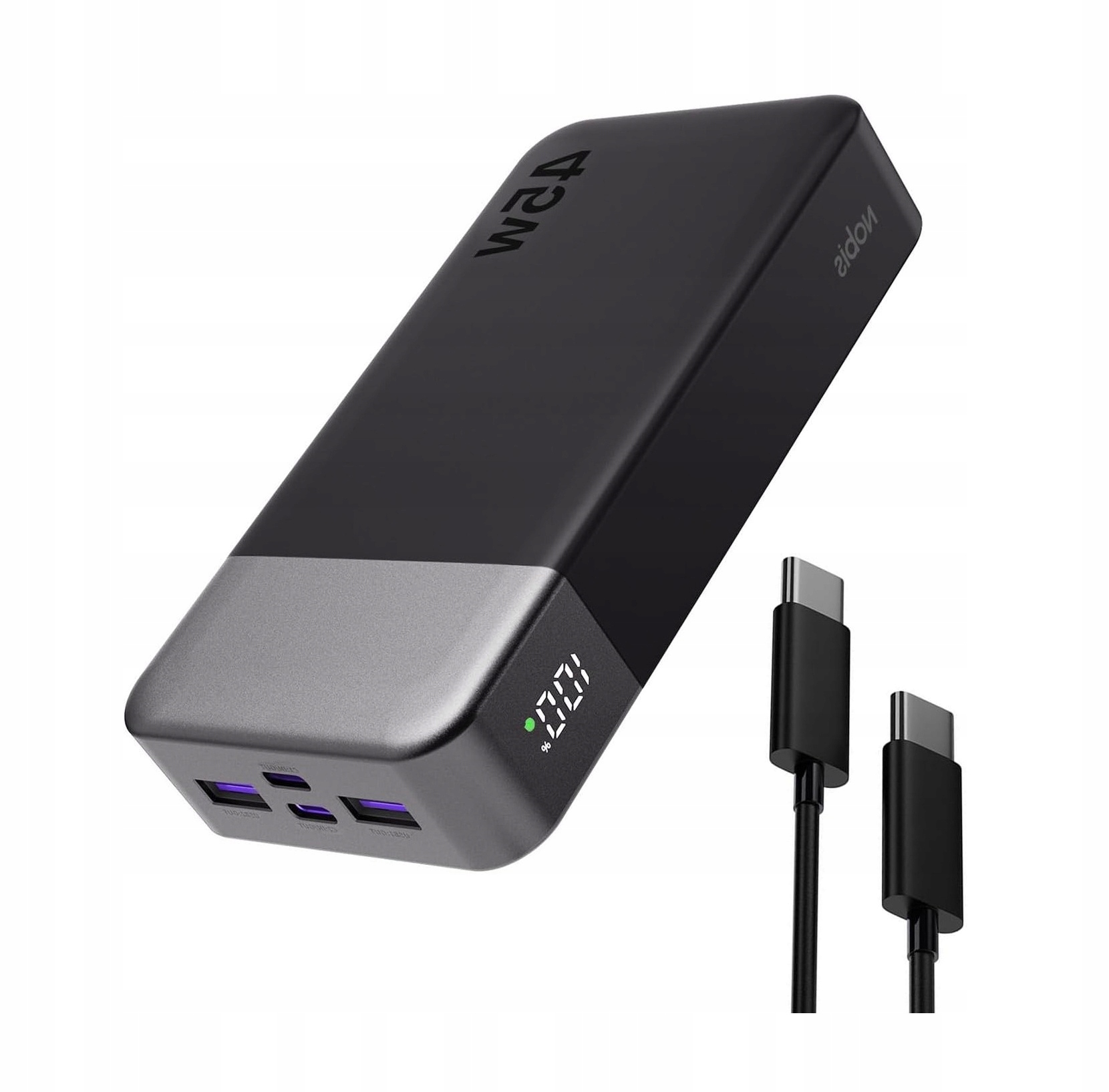 Powerbank 20000 mAh 45 W 2x Usb-c, 2x Usb-a rychlé nabíjení 4 konektory, černá barva