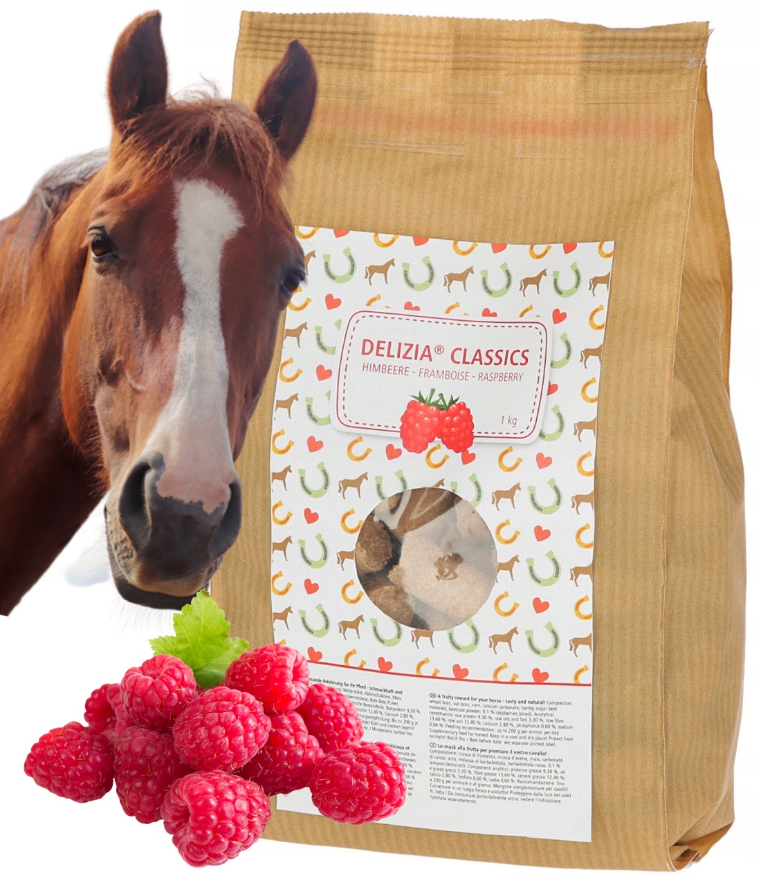 CUKIERKI DLA KONIA przysmaki smakołyki KERBL Delizia Classic MALINOWE 1kg