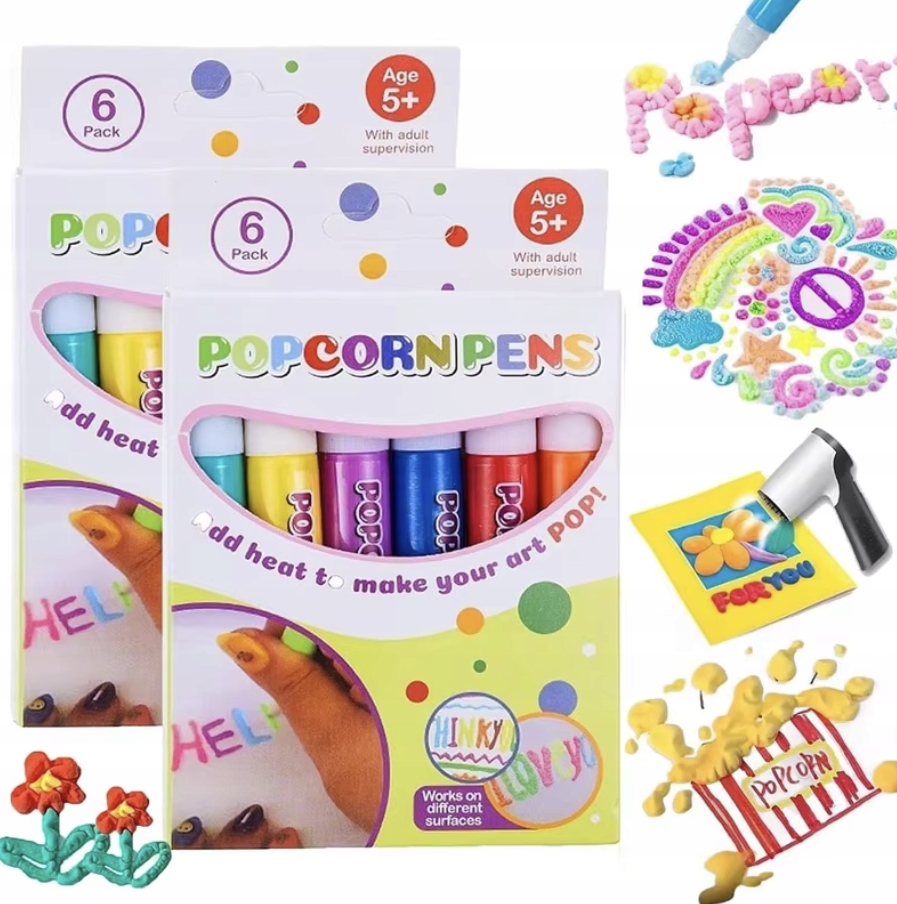 MAGICZNE MAZAKI PISAKI 3D ROSNĄCE WYPUKŁE KOLOROWE DŁUGOPIS 3D POPCORN PENS Materiał inny