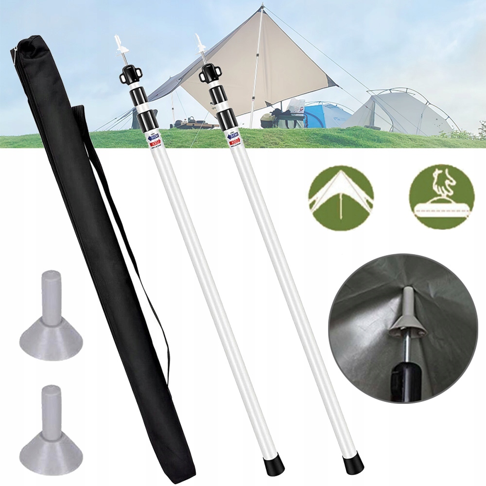 2 X Nastavitelné Kempingové Tyče Teleskopické Stanové Tyče 90-230 CM