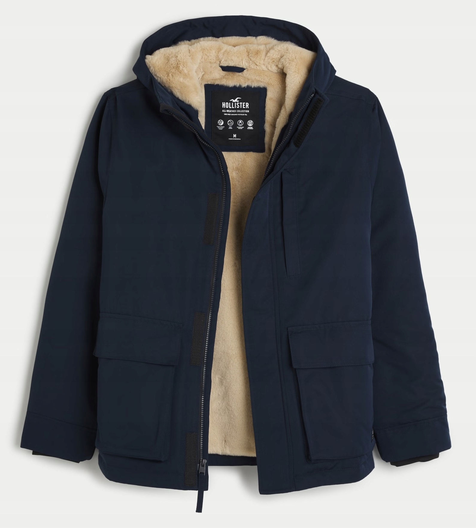 Bunda Abercrombie Hollister XL zimní, modrá, kožíšek sherpa