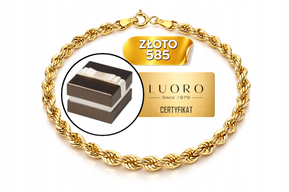 Náramek zlatý 585 14K kordová vazba 19 cm žluté zlato jemný