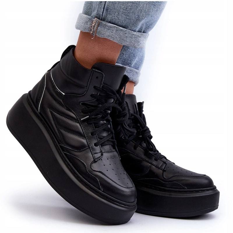 Zazoo 3392/X Dámské Kožené Sportovní Boty Masivní Platforma Černé 38