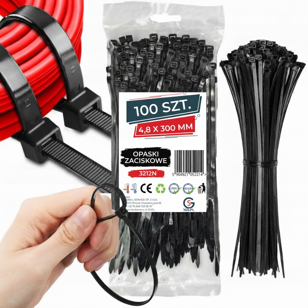 Opaski Trytki Zaciskowe Kablowe Uv Czarne 4,8X300 MM, Trytytki