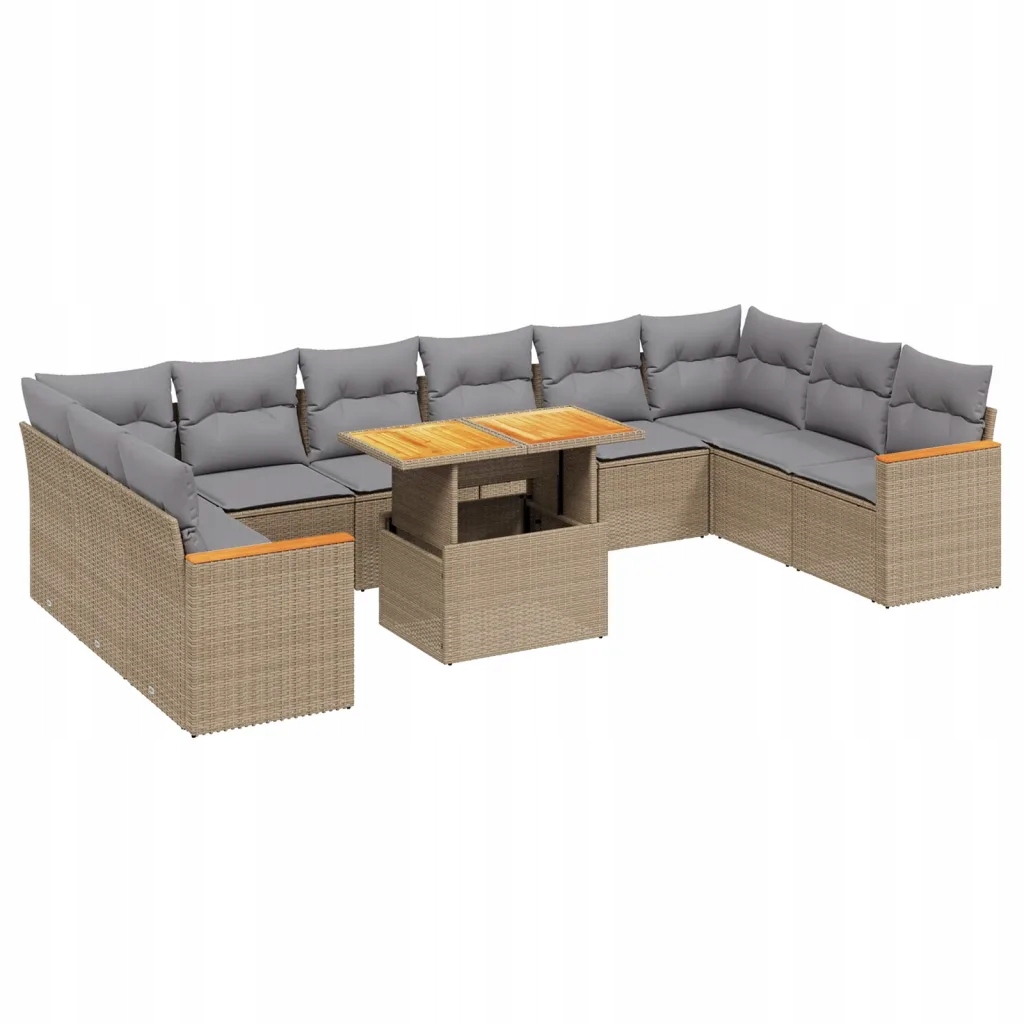 Béžová zahradní sedací souprava z Pe ratanu, 10 dílů, modulární